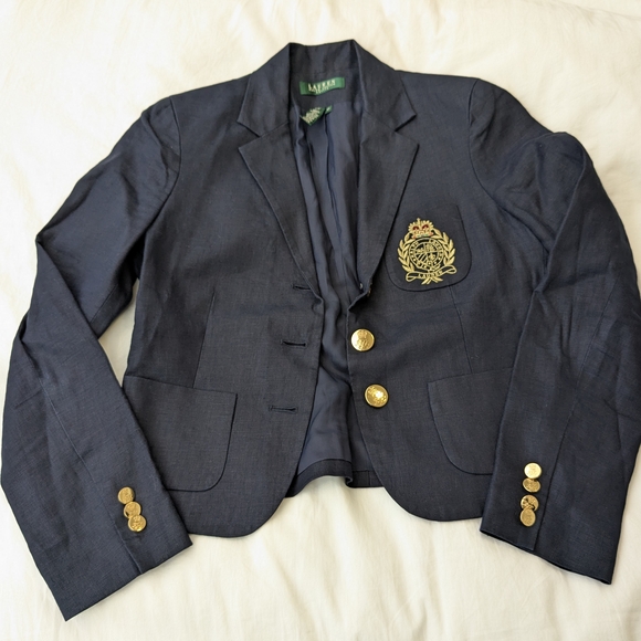 Ralph Lauren Petite Navy Blue Tailored Blazer W Gold Accents - Picture 9 of 12